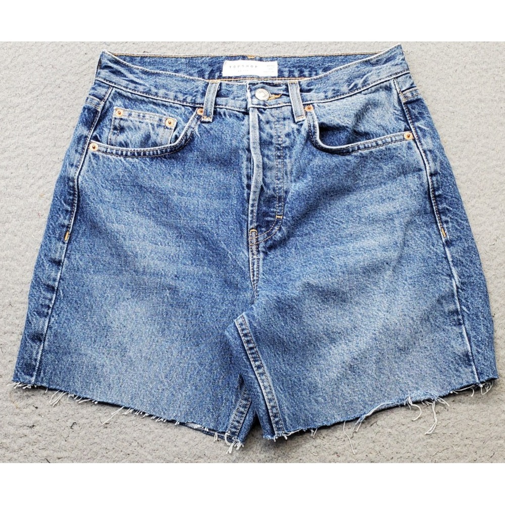 Topshop Editor Cutoff Shorts Womens 27 Blue Denim Medium Wash High Rise Stretch
